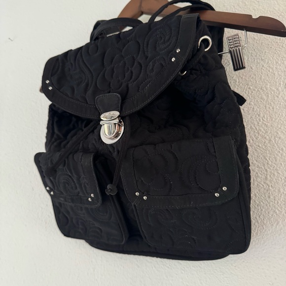 Vera Bradley Quilted Floral Amy Backpack Black Drawstring Essential Bag Boho - Picture 14 of 16